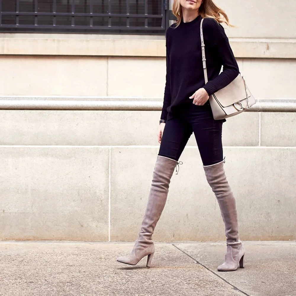 Stuart Weitzman Over-the-Knee Suede Boots in Grey